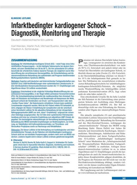 Infarktbedingter Kardiogener Schock Diagnostik Monitoring Und Therapie