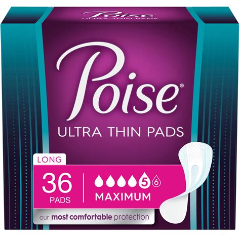 Poise Ultra Thin Womens Maximum Long Postpartum Incontinence Pads 36