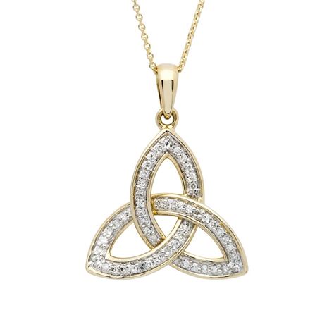 Gold Trinity Knot Pendant Encrusted With Diamonds ShanOre Irish Jewlery