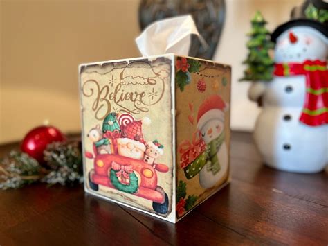 Adorable Rustic Vintage Style Christmas Holiday Tissue Box Cover Holder Etsy