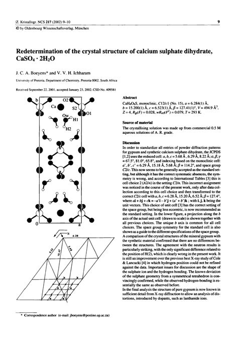 Pdf Redetermination Of The Crystal Structure Of Calcium Sulphate