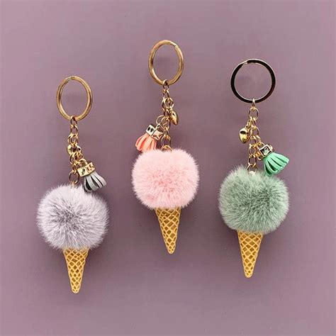 Llavero De Helado Lindo Bolsa De Dibujos Animados Peluche Colgante Cono