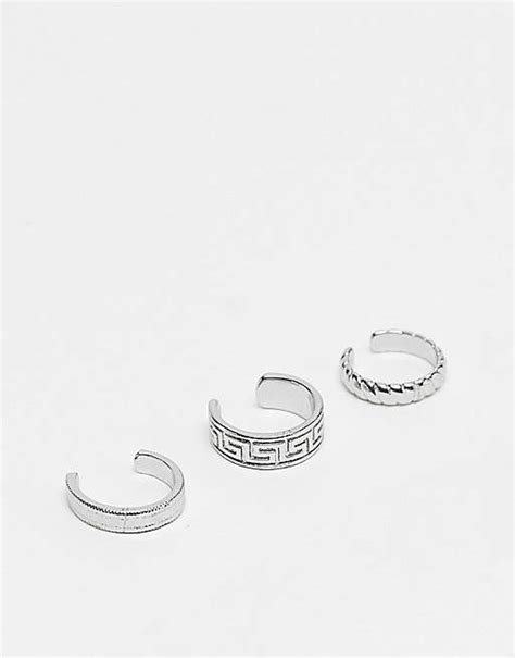 Asos Design 3 Pack Ear Cuff Set In Silver Tone Asos