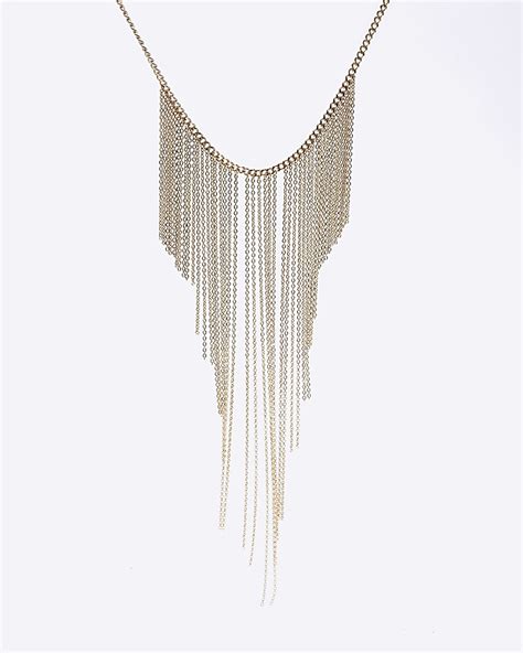 Gold Cascade Fringe Necklace River Island