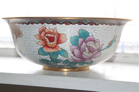 Large Vintage Chinese Cloisonne Bowl Butterflies And Flowers