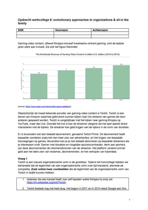 Werkcollege 6 Organisatie En Strategie Opdracht Werkcollege 6