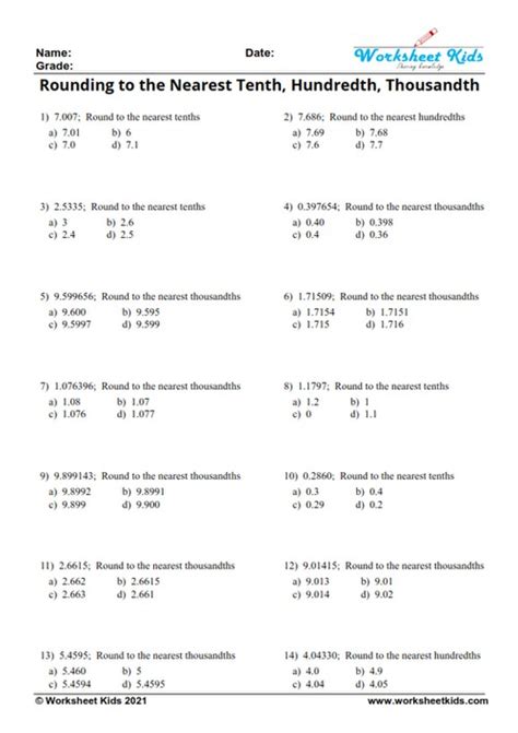 Rounding Decimals Worksheet For 5th Grade With Answer Key Free Pdf Worksheets Library