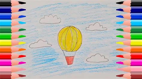 How To Draw Cute Hot Air Balloon In The Sky YouTube