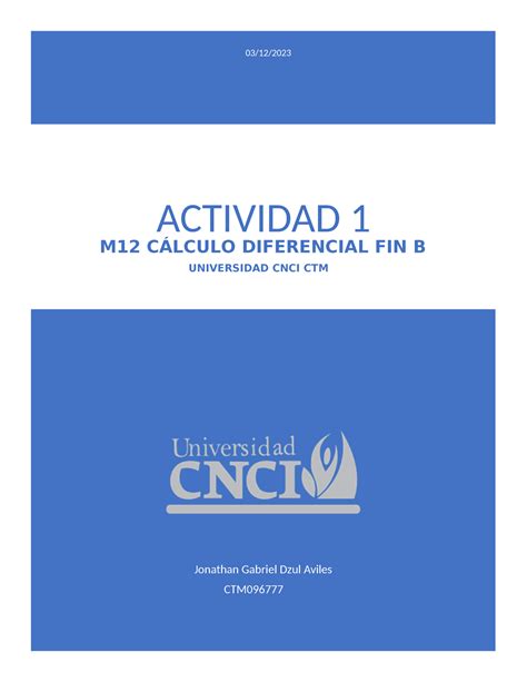 Actividad 1 M12 Cálculo diferencial FIN B Jonathan Gabriel DZUL