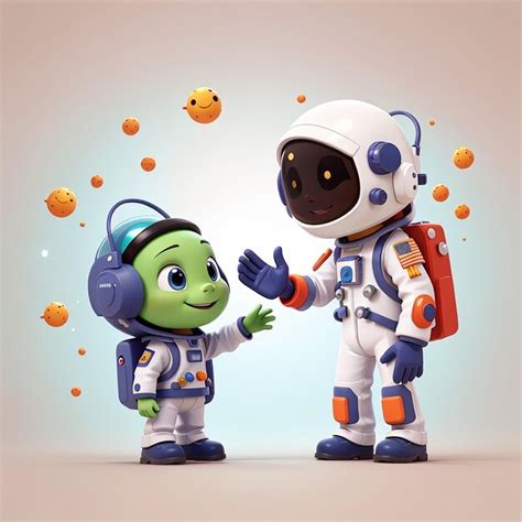 Premium Photo Cute Astronaut And Alien High Five Cartoon Vector Icon