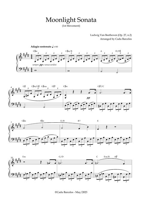 Moonlight Sonata Beethoven C Minor Piano And Chords Arr Cadu Barcelos By Ludwig Van