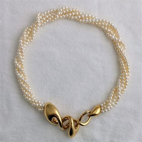 K Gold Freshwater Pearl Torsade Necklace Vintage Si Gem