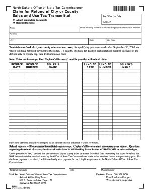 Fillable Online Claim For Refund Of City Or County Transmittal Claim