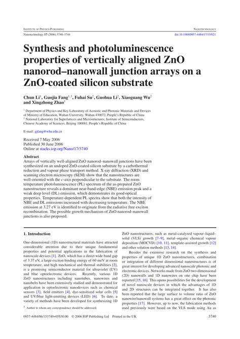 PDF Synthesis And Photoluminescence Properties Of Vertically Aligned