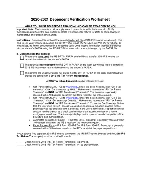 Fillable Online Dependent Verification Worksheet V Call