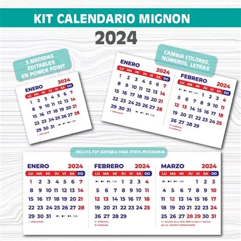 Kit Imprimible Calendario Mignon Almanaque Editable X