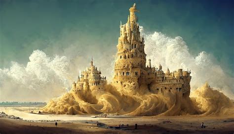 Premium AI Image Gigantic Fantasy Sand Castle Concept Art Illustration