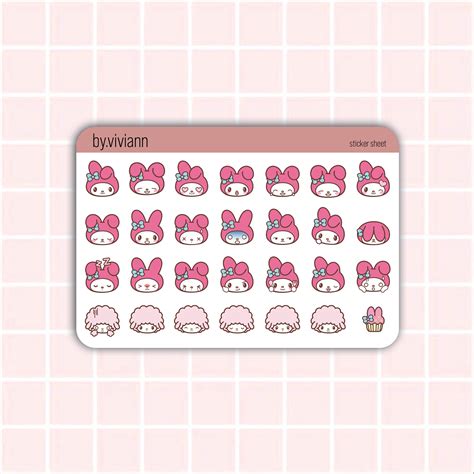 My Melody Emoji Mini Sticker Sheet Cute Sanrio Hello Kitty My Melody ...