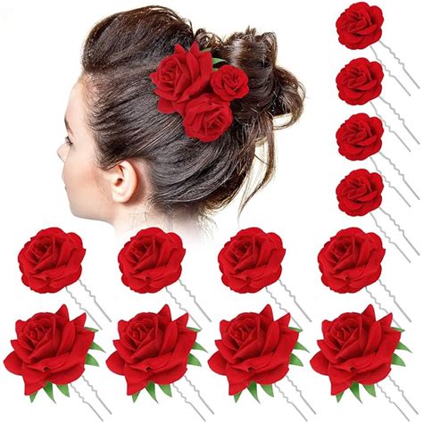 Amazon BBTO 12 Pcs Red Rose Hair Clip Large Medium Small Flower