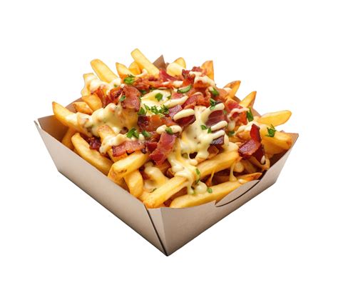 French Fries With Cheese And Bacon Isolated On Transparent Background