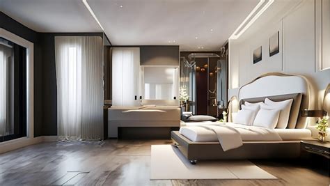 Premium AI Image | Modern luxury bedroom suite and bathroom