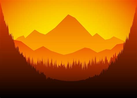 Beau Paysage De Bande Dessin E Norme Montagne Avec La Couleur Orange