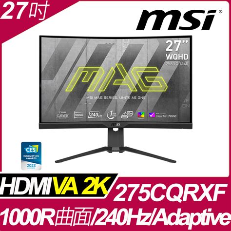 MSI MAG 275CQRXF HDR曲面電競螢幕 27型 2K 240hz 1ms VA Type C PChome 24h購物