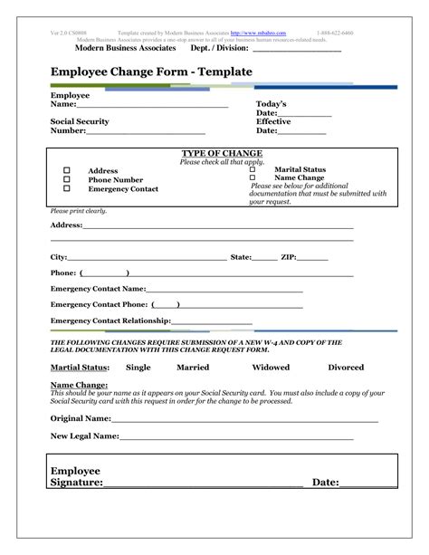 Employee Change Form Template