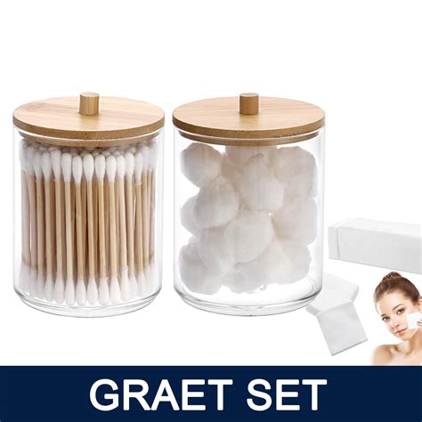 2 Pack Qtip Holder Dispenser With 500pcs Cotton Swabs For Cotton Ball