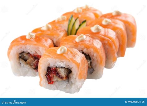 Rollos De Sushi Japoneses En El Fondo Blanco Foto De Archivo Imagen