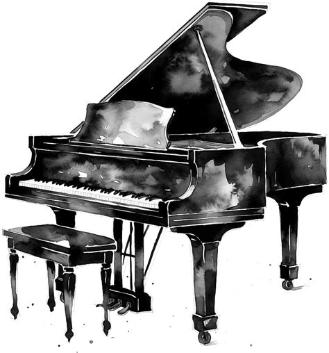 Black watercolor sketch grand piano on a white background. 26979851 PNG