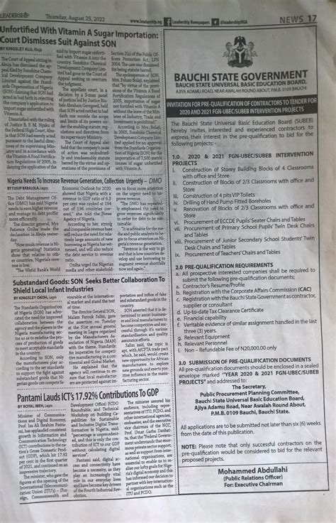 Invitation For Prequalification Of Contractors To Tender For And