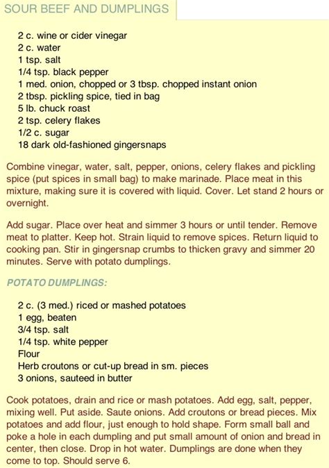 Sour Beef and Dumplings Recipe