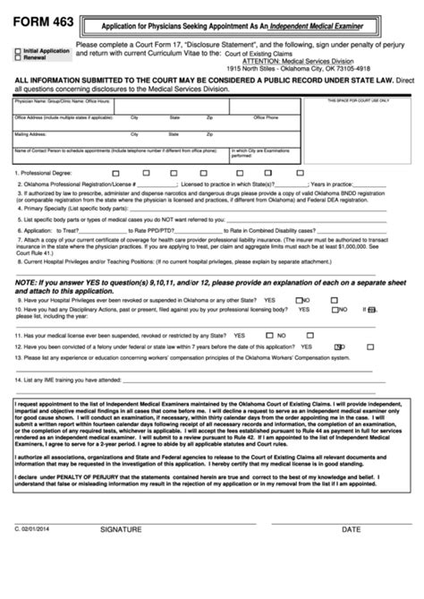 Fillable Form Application For Physicians Seeking Appointment As