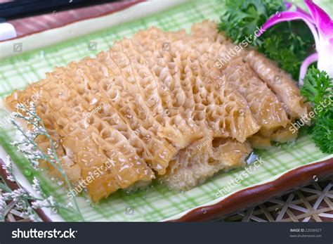 Delicious And Prepared Chinese Dish Fried Pigs Tripe Stock Photo