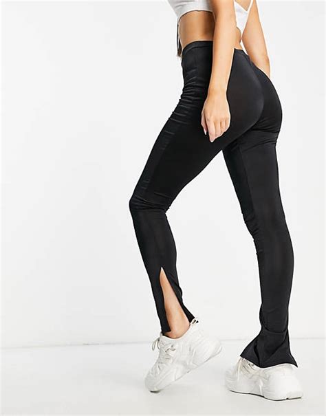 Asos Design Slinky Legging With Split Hem In Black Asos