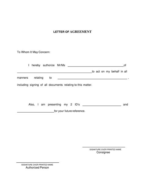 Free Printable Letter Of Agreement Templates Word Pdf For Payment