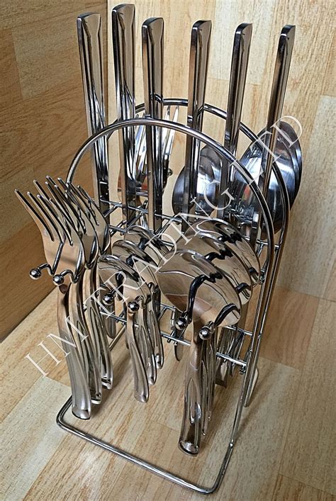 24 Piece Stainless Steel Dinner Cutlery Set With Kitchen Holder Stand