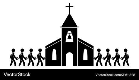 People Going To Entering Church Black And White Vector Image