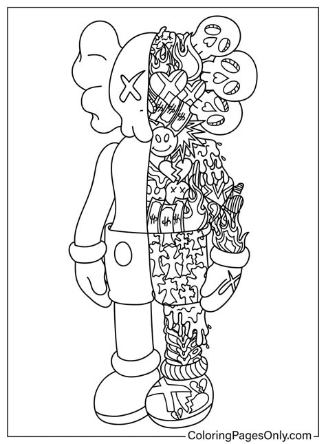 Dissected Kaws Companion With Hippie Elements Free Printable Coloring