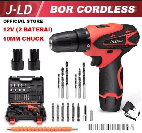 Cordless Drill JLD 12V Tool Kit Bor Baterai 10 Mm Bolak Balik 24