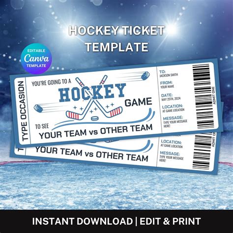 Hockey Ticket Template Editable Sport Ticket Hockey Game Ticket Sports T Ticket Canva