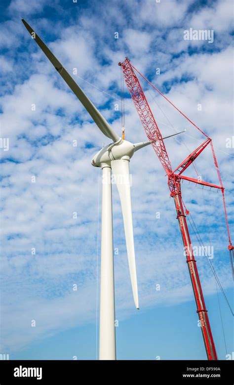 Construction, installation of a wind turbine. Wind turbines, wind Stock ...