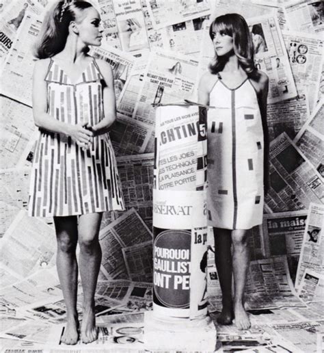 Models Wearing Paper Dresses By Paco Rabanne Made From Vilbond And