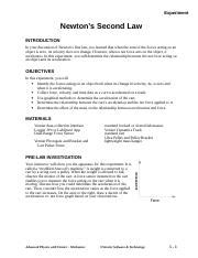 Lab5 Newtons Second Law Doc Experiment Newtons Second Law