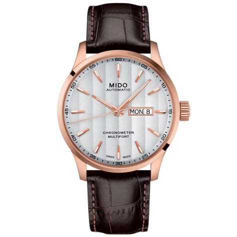 Mido Multifort Vit Rose Guld Pvd L Derband Herr