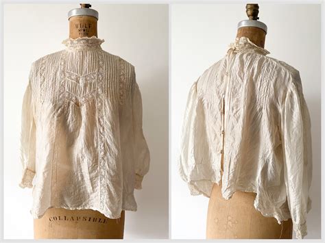 Antique Victorian Silk Blouse 1900s Dress Top Edwardian Cream Silk