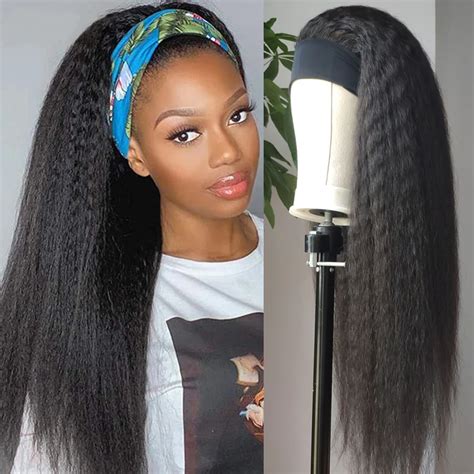 Glueless Yaki Headband Wig Human Hair Kinky Straight 10 26 Inch