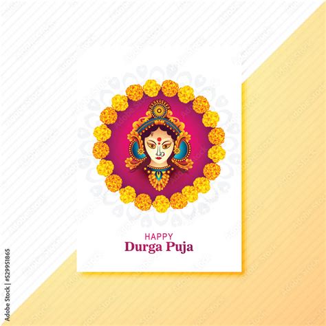 Illustration of goddess durga face in happy durga puja brochure design ...