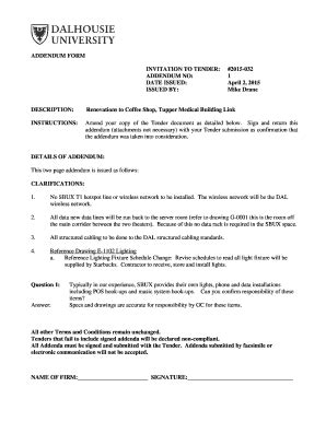 Fillable Online ADDENDUM FORM INVITATION TO TENDER 2015 032 ADDENDUM